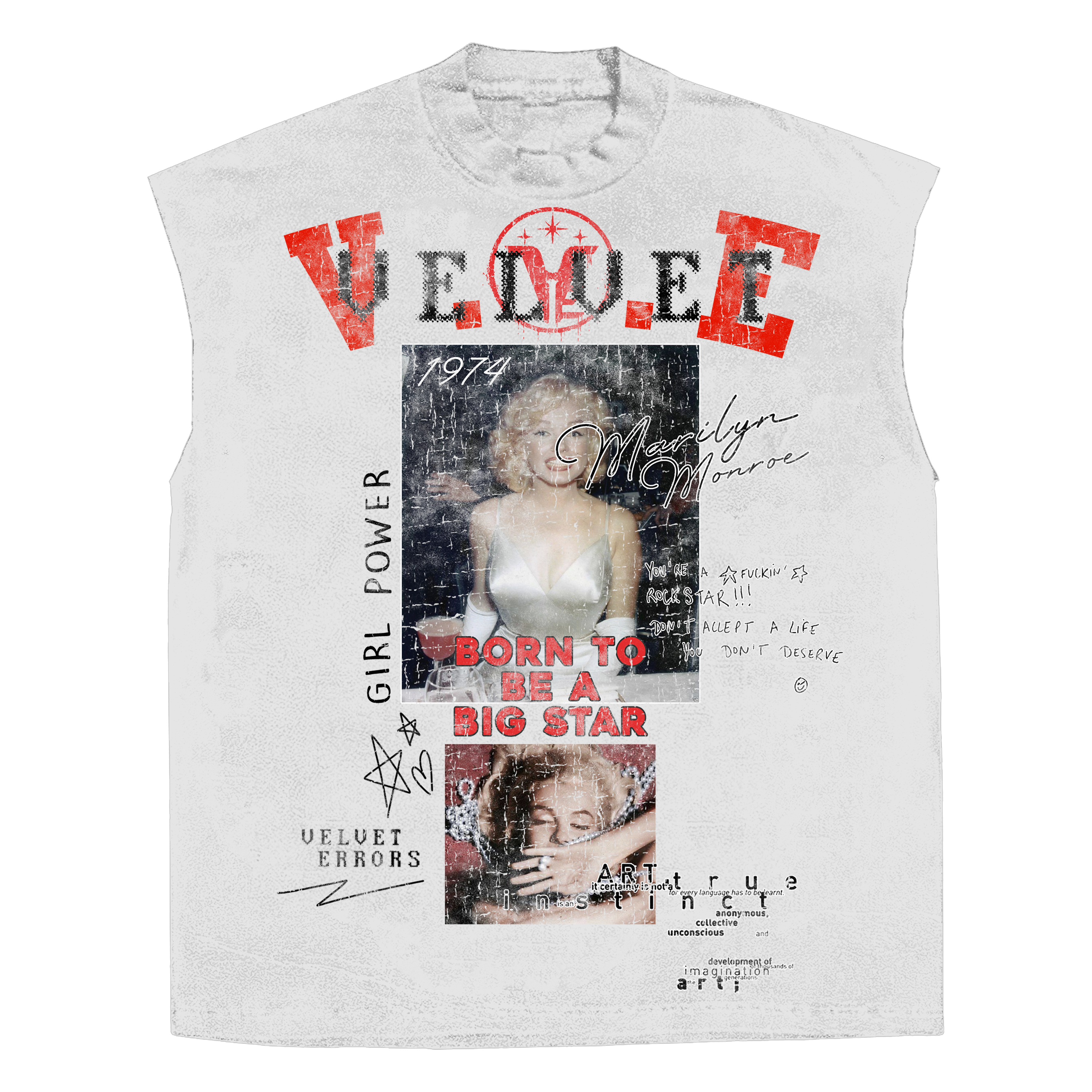 White Velvet Errors Rockstar sleeveless T-shirt with a relaxed fit, featuring a bold graphic design on the front.