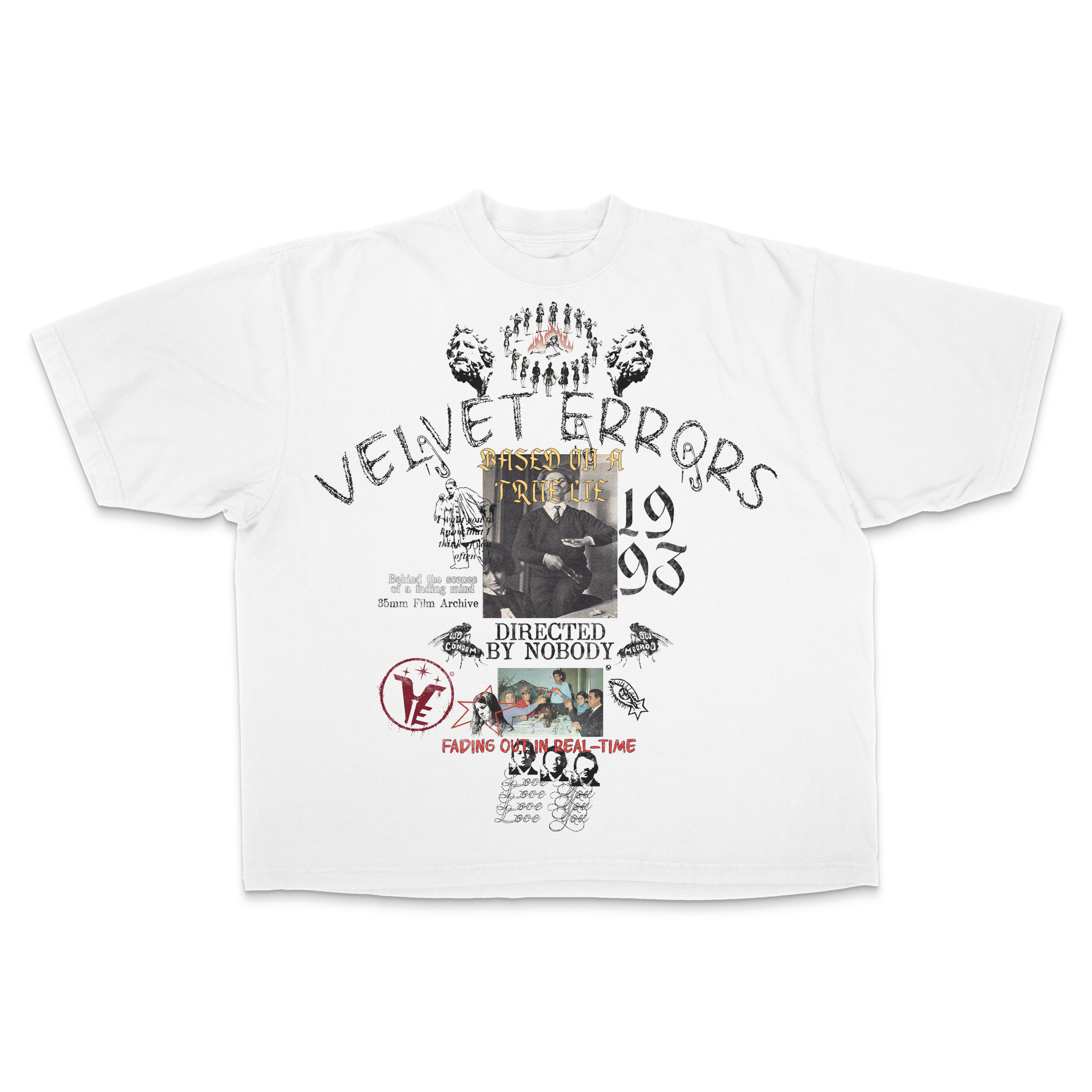 White True Lies Drop Tee by Velvet Errors featuring a relaxed fit and bold graphic print on soft cotton fabric.