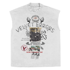 White sleeveless T-shirt from Velvet Errors' True Lies collection, featuring a simple, casual design.