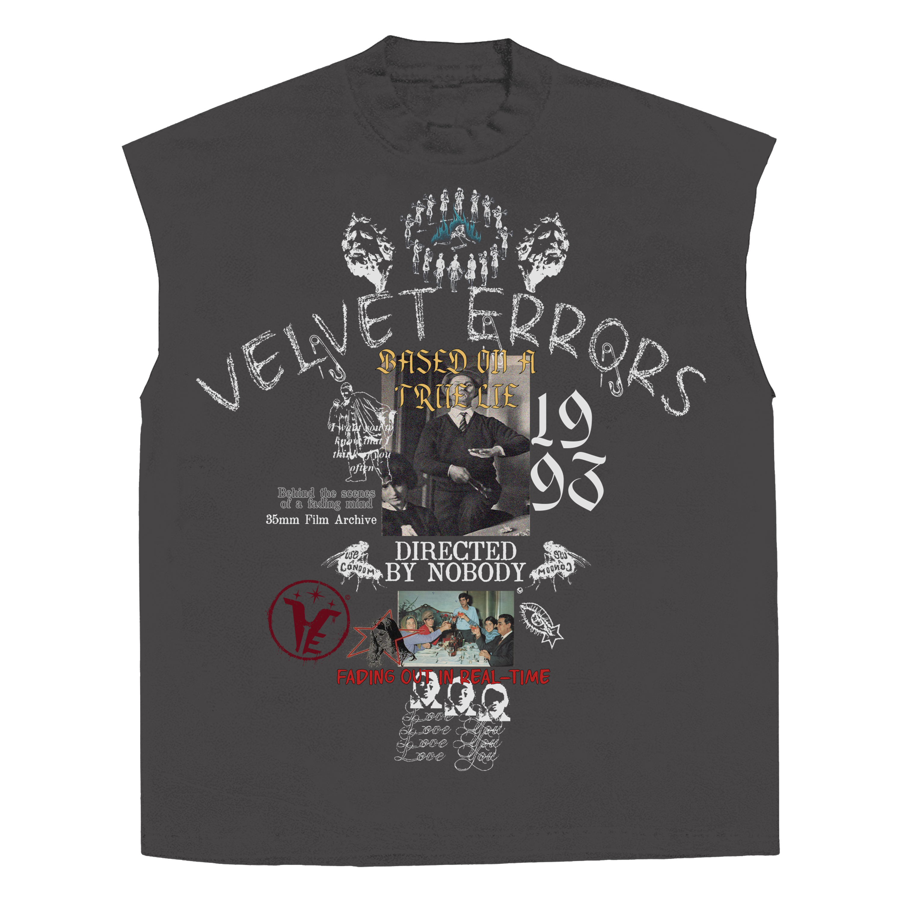 White sleeveless tee from Velvet Errors' True Lies collection, featuring a casual fit and minimalistic design.