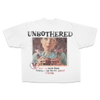 White Velvet Errors Unbothered Drop Tee displayed flat, showcasing the relaxed fit and minimalist design.
