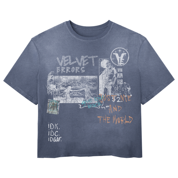 Blue Velvet Errors Velvet Sins Wash Tee displayed on a hanger, showcasing its soft fabric and casual fit.