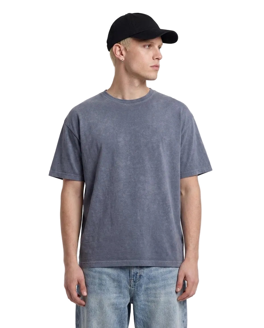 Vintage blue blank wash T-shirt by Velvet Errors, showing a casual, worn-in look with a soft fabric and relaxed fit.